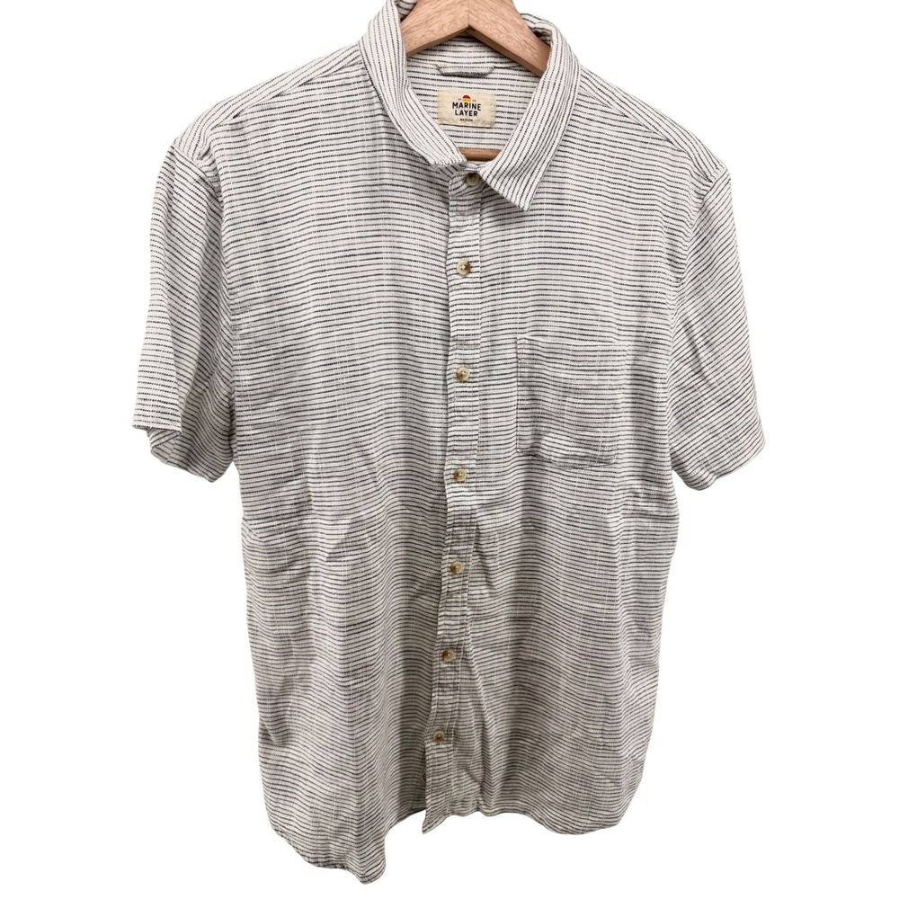 Marine Layer Men's Simple Striped Cotton Spandex Button Up Shirt Size Medium
